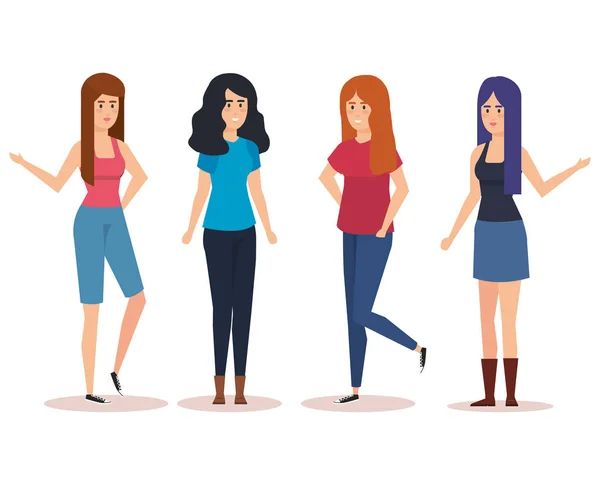 Grupp av flickor avatarer tecken — Stock vektor