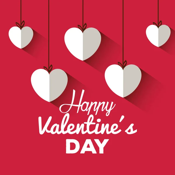Tarjeta feliz día de San Valentín con corazones colgando — Vector de stock