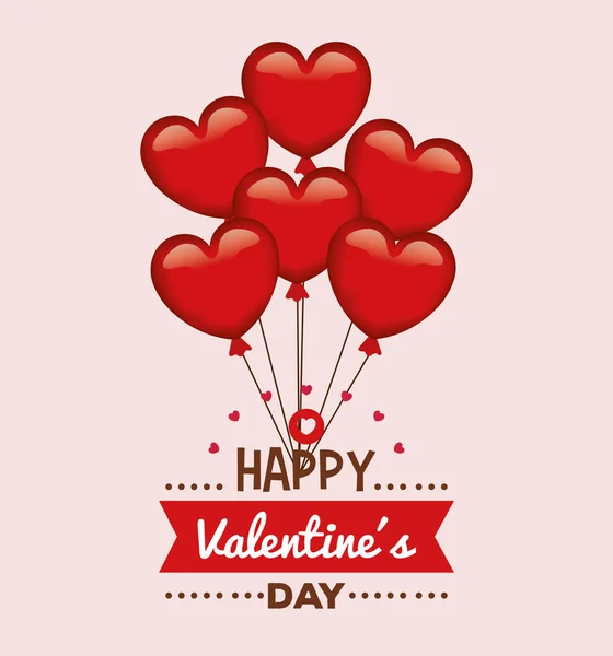 Happy Valentines Tageskarte mit Herzen Luftballons Helium — Stockvektor