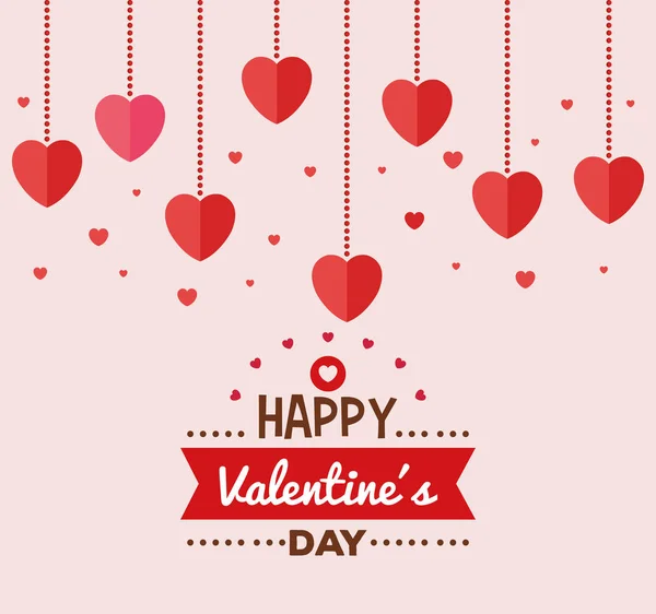 Tarjeta feliz día de San Valentín con corazones colgando — Vector de stock