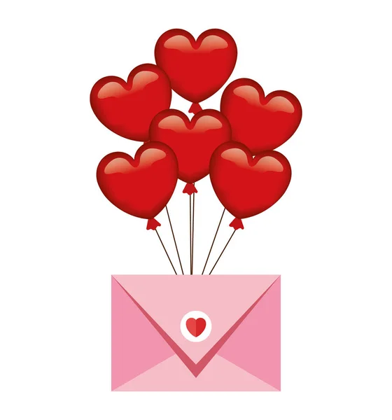 情人节卡与心气球氦和信封 — 图库矢量图片