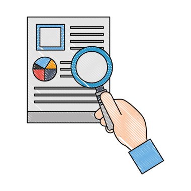 belge dosyası ve büyüteç ile el