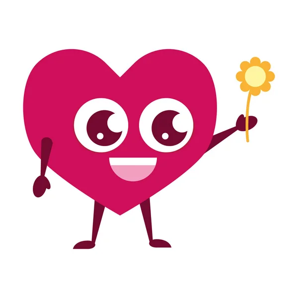 Кавайи Сердце Цветами Счастливые Валентинки День Векторной Иллюстрации — стоковый вектор