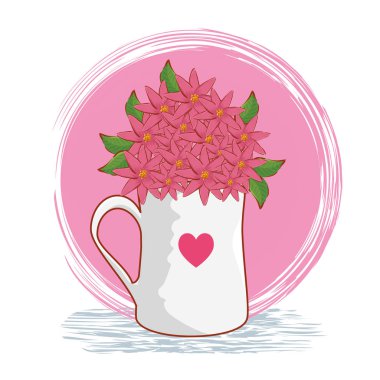 Sevgililer günü için fincan içinde çiçek buketi