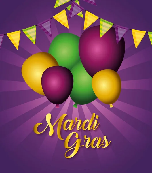 Celebração de mardi gras com balões e banner de festa —  Vetores de Stock
