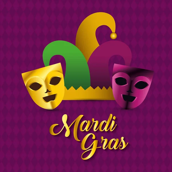 Máscaras de fiesta con sombrero a la celebración del mardi gras — Archivo Imágenes Vectoriales