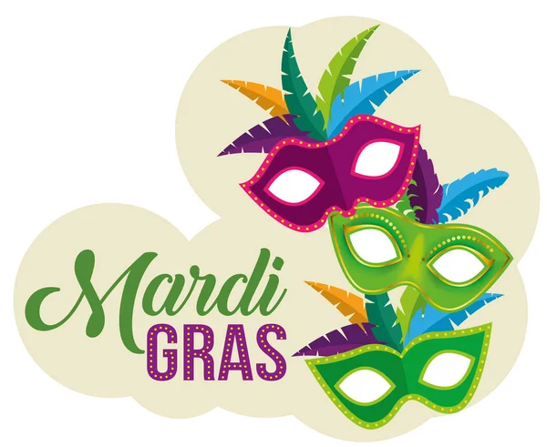 Máscaras de festa com celebração mardi gras —  Vetores de Stock