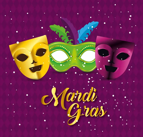 Mardi gras celebrazione con maschere partito — Vettoriale Stock