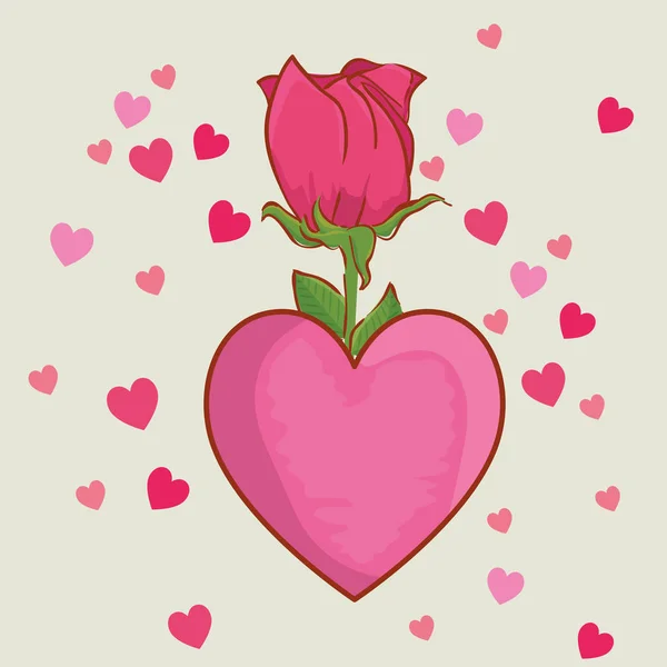 Planta de rosas con corazones a feliz día de San Valentín — Archivo Imágenes Vectoriales