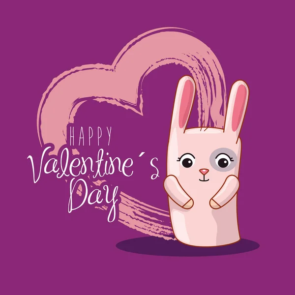 Rabbit with heart to happy valentine day celebration — стоковый вектор