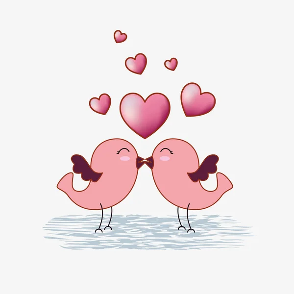 Birds couple with hearts to valentines day celebratione — Stock Vector