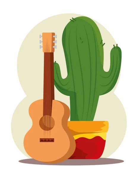 Cactus plant with guitar to day of the dead celebration — Stock Vector
