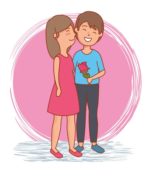 Mujer y hombre con planta de rosa al día de San Valentín — Vector de stock