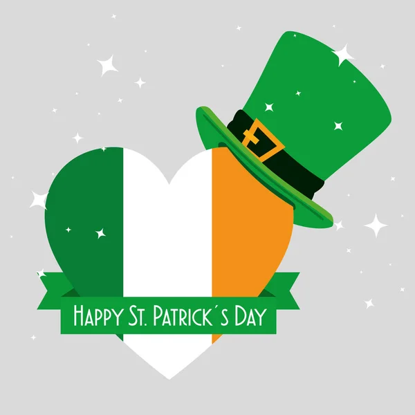 St patrick cappello con cuore bandiera irlandese — Vettoriale Stock
