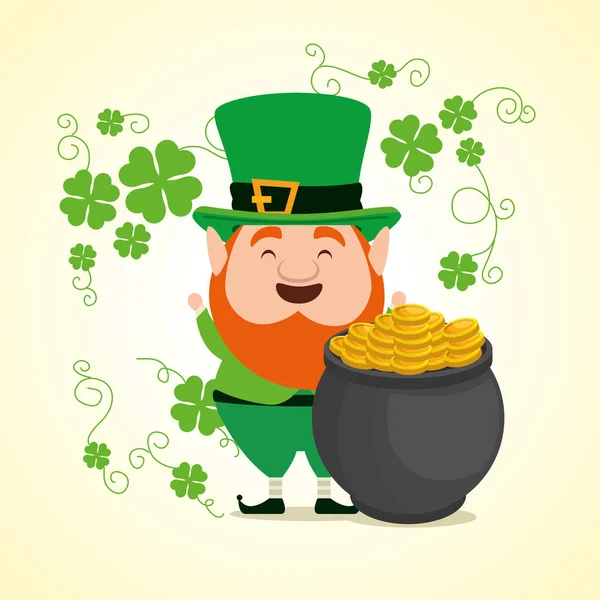 St patrick with hat and beard with couldron — Stock Vector