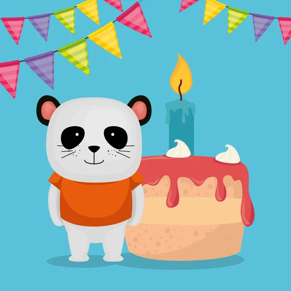 Bonito e pequeno panda urso com bolo —  Vetores de Stock