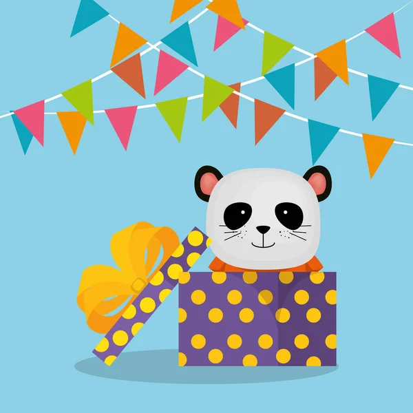 Schattig en kleine beer panda met geschenken — Stockvector