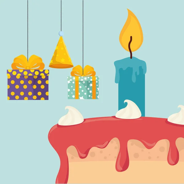 Aniversário bolo doce com velas — Vetor de Stock