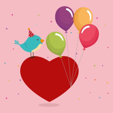 kalp ve balon helyum ile şirin ve küçük kuş