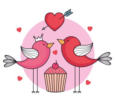 kuşlar ve cupcake Sevgililer günü kartı