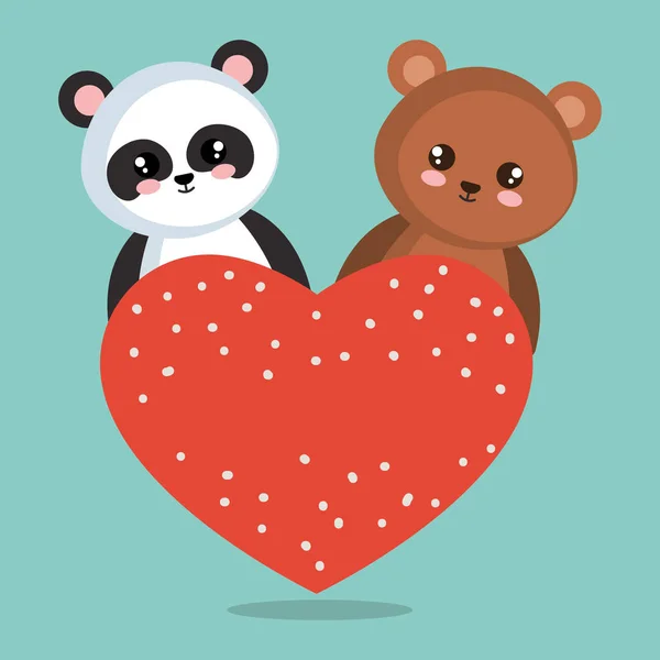 Słodki Miś panda z serca — Wektor stockowy
