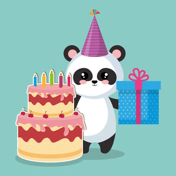 Schattige beer panda met heerlijke taart — Stockvector