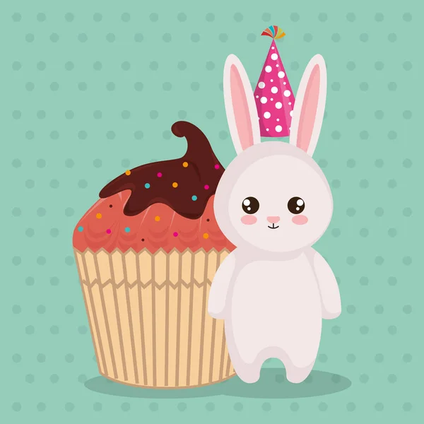 Mignon et petit lapin avec cupcake — Image vectorielle