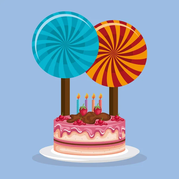Lezzetli tatlı pasta Doğum günü kutlaması — Stok Vektör