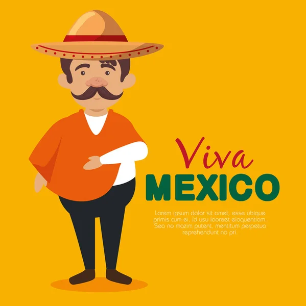 Mexican mariachi man with hat and mustache to event — Stock Vector