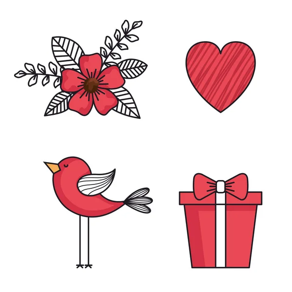 Ensemble icônes de la Saint Valentin heureux — Image vectorielle