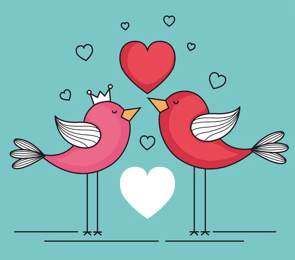 Tarjeta de San Valentín con pájaros y corazones — Vector de stock