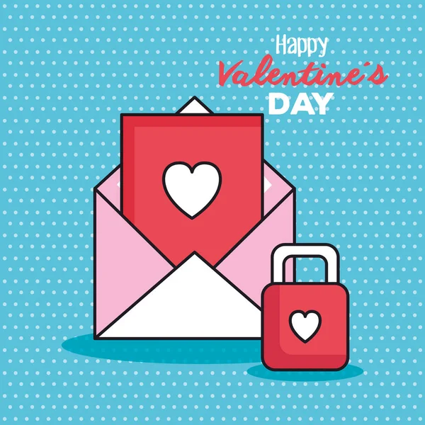 Carte de Saint Valentin avec enveloppe et cadenas — Image vectorielle