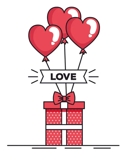 Alla hjärtans dag-kort med ballonger helium och gåva — Stock vektor