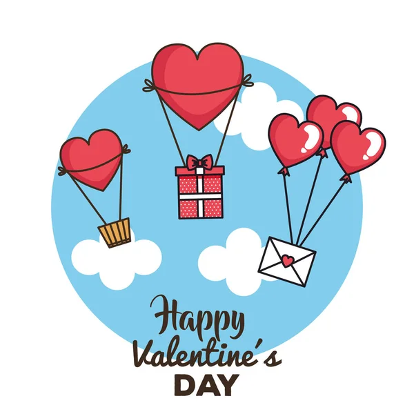 Valentines day card with balloons air hot — Stock Vector