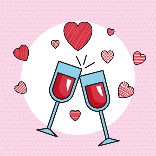 Biglietto di San Valentino con coppe di vino — Vettoriale Stock