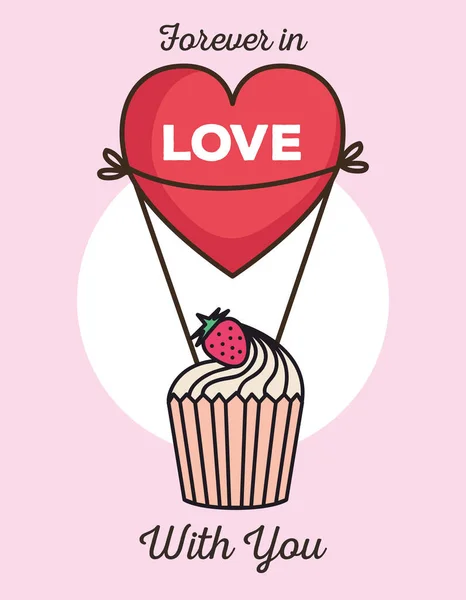 Ημέρα του Αγίου Βαλεντίνου κάρτα με cupcake και καρδιά — Διανυσματικό Αρχείο