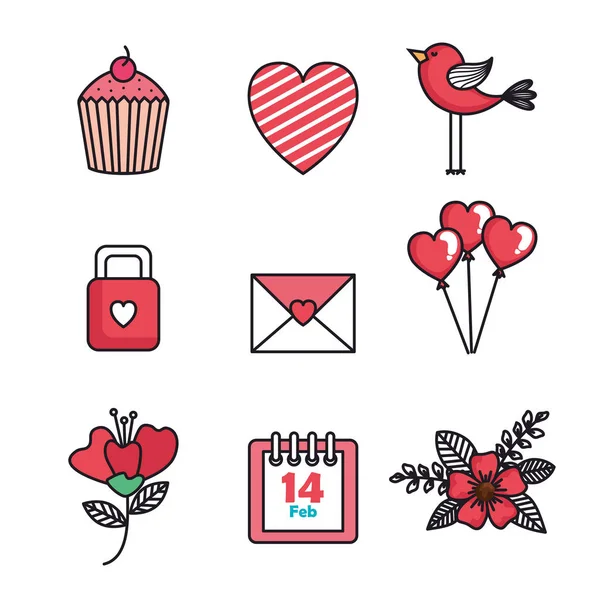 Set icone di San Valentino felice giorno — Vettoriale Stock