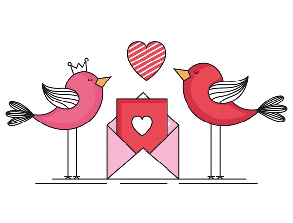 Carte de Saint Valentin avec oiseaux et enveloppe — Image vectorielle