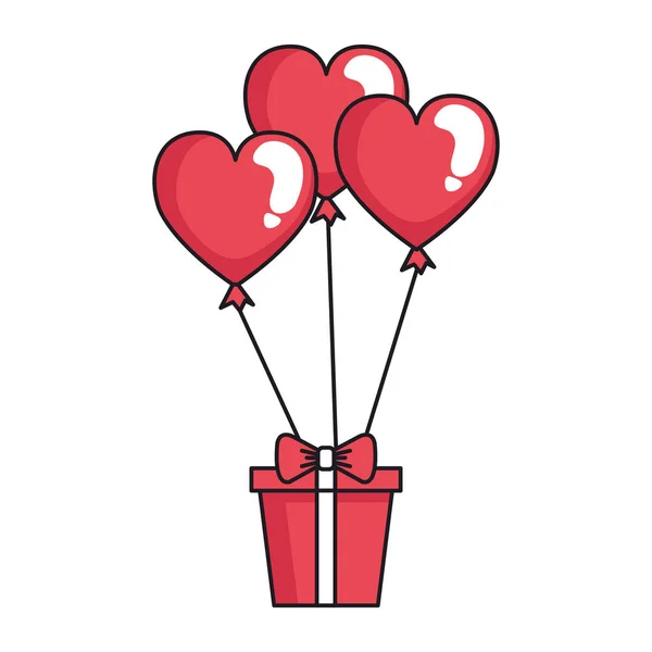 Коробка подарков с воздушными шарами в форме сердца — стоковый вектор