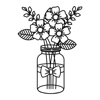 Mason kavanoza güzel çiçek dekorasyonu ile