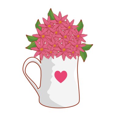 kahve fincanı ile kalp ve gül çiçek