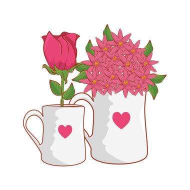 kahve fincanı ile kalp ve gül çiçek