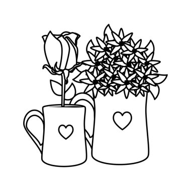 kahve fincanı ile kalp ve gül çiçek