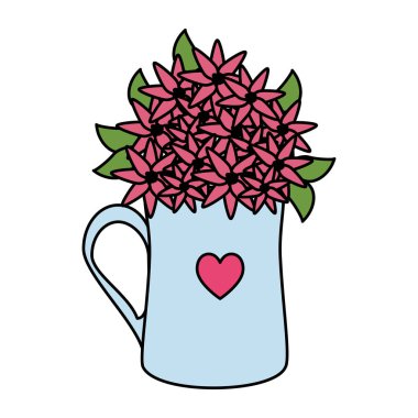 kahve fincanı ile kalp ve gül çiçek