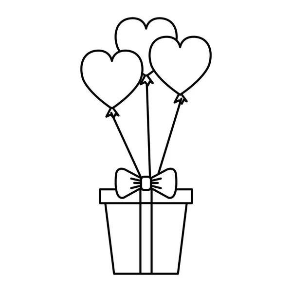 Caja de regalo con globos de fiesta en forma de corazón — Archivo Imágenes Vectoriales