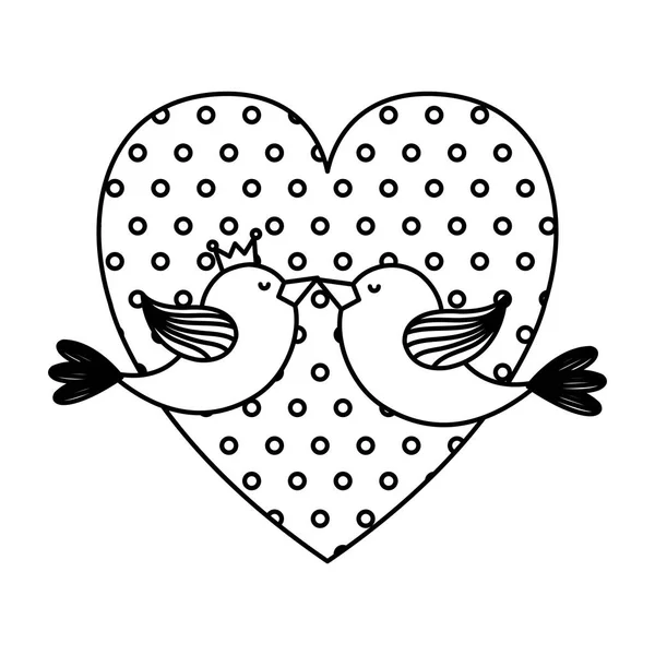Noktalı kalp sevgi ve kuşlar çift Sevgililer kartı — Stok Vektör