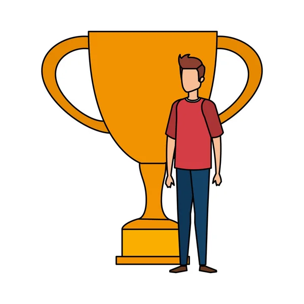 Trophy cup award with businessman — Stock Vector