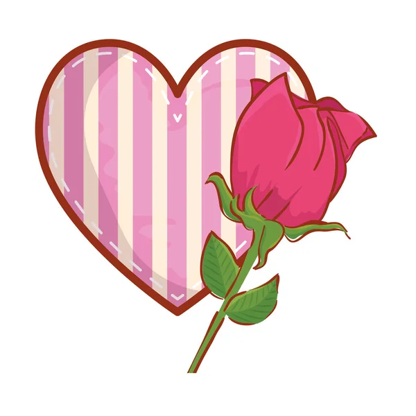 Amor de coração com listras e rosa cartão dos namorados —  Vetores de Stock