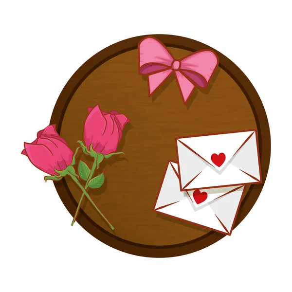 Mesa com envelopes e rosas — Vetor de Stock
