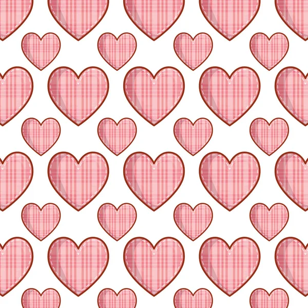 Corazones a cuadros amor patrón fondo — Vector de stock